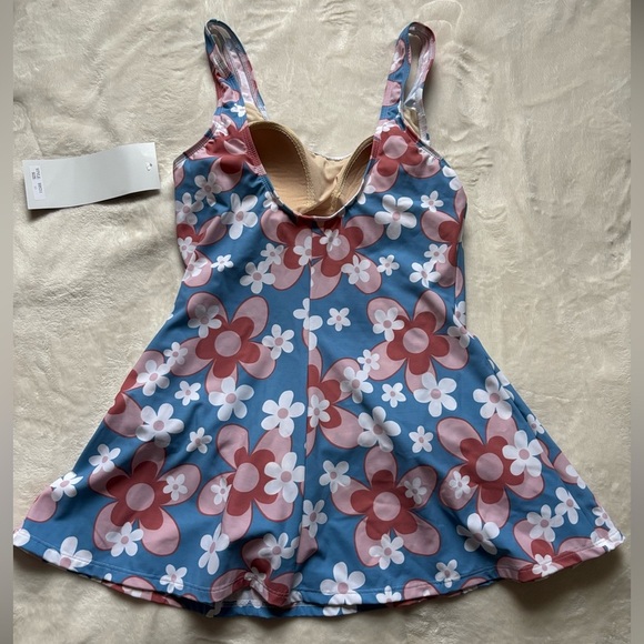 NWT Esther Williams Blue Retro Floral Swim Dress - Picture 4 of 10